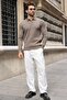 Light Brown Polo Collar Textured Men's Knitwear Sweater E7511 - 5