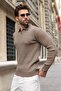 Light Brown Polo Collar Textured Men's Knitwear Sweater E7511 - 2