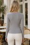 Women's Round Neck Long Sleeve Chest Window Detail Ribbed Textured Body-Fitting Lycra Stretchy Stylish Casual Gray Knitwear Blouse - 3