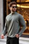 Khaki Half Turtleneck Slim Fit Men's Sweatshirt E7202 - 2