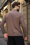 Brown Half Turtleneck Slim Fit Men's Sweatshirt E7202 - 5