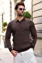 Brown Polo Collar Textured Men's Knit Sweater E7511