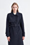 Long Navy Blue Jacket with Belt and Pocket Flaps Giy Çık 14008 - 5