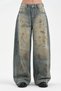 Women's Pentur Print Detailed, Front Ruched Balloon Fit Design Jeans