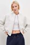 3 Thread Basic Zippered High Neck Crop Sweatshirt