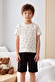 Boy's Short Sleeve Shorts Combed Cotton Pajama Set 4310 Ecru