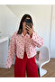 Pink Leather Collar Detailed Polka Dot Jacket - 1147 - 6