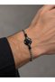 Black Round Sailor Figure Silver Color Mesh Chain Detailed Stylish Bracelet
