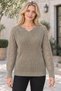 Women's Notched Collar Long Sleeve Sleeves Diamond Patterned Knit Textured Rib Detailed Stylish Elegant Soft Casual Mink Knitwear Sweater - 2