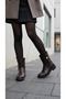 Women's Leather-Look Short Heeled Casual Boots with Metal Accessories - 5
