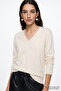 Long Sleeve V-Neck Lace Trim Regular Knitwear Blouse