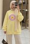 Women's Oversize Sweatshirt Dress Dangerous Chick Printed Yellow – Long Length, 3 Thread Pile Fleece - 2