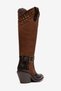 Brown Matte Leather Suede Trok Detail Pointed Toe Western Cowboy Boots - 3