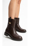 Women's Leather-Look Short Heeled Casual Boots with Metal Accessories