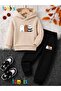 Kafadar Bears Printed Thick Winter Hooded Top/Bottom Children's Tracksuit Set (Pockets on the Bottom of the Pants)