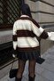 Women's Brown Striped Polo Collar Oversize Knit Sweater - 8
