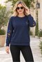 Women's Round Neck Long Sleeve Off Shoulder Leaf Pattern Motif Comfortable Fit Stylish Daily Wear Navy Blue Sweater - 6