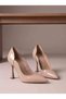 Beige Wrinkled Patent Leather Stiletto Heel, Curved Side Cut-Out, Pointed Toe, Thin Heel, Evening Party Shoes - 4