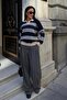 Women's Navy Blue Contrast Striped Polo Collar Relaxed Sweater - 4