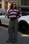 Women's Burgundy Contrast Striped Polo Collar Relaxed Sweater - 3
