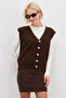 Bearded Buttoned V-Neck Oversize Vest - 3