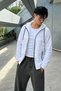 Men's Trend Zippered Seasonal Striped White Raincoat & Windbreaker - 6
