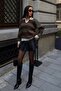 Women's Khaki Contrast Striped Polo Collar Relaxed Sweater - 5