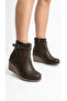 Women's Leather Look Belt Detailed Wedge Heeled Casual Ankle Boots