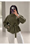 Suede Stand Collar Belted Drawstring Leather Jacket - 7