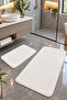 Plush Ecru Set of 2 Washable Non-Slip Based Post Plush Bathroom Rug