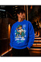 Men's Turquoise and Black Chill Mode Written Crew Neck Casual Regular Fit Sweatshirt