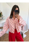 Pink Leather Collar Detailed Polka Dot Jacket - 1147