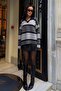 Women's Gray Striped Polo Collar Oversize Knitwear Sweater - 4