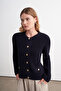 Gold Buttoned Ribbed Knit Cardigan