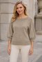 Women's Boat Neck Raglan Sleeves Balloon Sleeve Ribbed Detailed Comfortable Fit Stylish Elegant Casual Mink Knitwear Sweater - 7