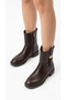 Women's Leather-Look Short Heeled Casual Boots with Metal Accessories - 3