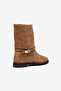 Mink Suede Genuine Leather Round Toe Belt Buckle Detailed Thin Sole Boots - 3