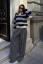 Women's Navy Blue Contrast Striped Polo Collar Relaxed Sweater - 6