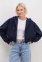 3 Thread Zipper Hooded Bat Sleeve Crop Sweatshirt