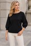 Women's Boat Neck Raglan Sleeves Balloon Sleeve Ribbed Detailed Comfortable Fit Stylish Elegant Casual Black Knitwear Sweater - 6
