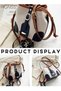 Women's Canvas Pu Leather Patchwork Bucket Crossbody Bag Large Capacity Drawstring Design With Adjus - 4