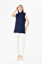Women's Navy Blue Half Turtleneck Zero Sleeve Short Undergarment - 2