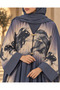 Women’s Slate Grey & Beige Abstract Print Open Abaya with Gold Clasps - 7