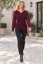 Women's Notched Collar Long Sleeve Sleeves Diamond Patterned Knit Textured Rib Detailed Stylish Elegant Soft Casual Burgundy Knitwear Sweater - 6