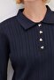Heart-Shaped Half Button Polo Collar Knit Sweater - 6