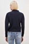 Heart-Shaped Half Button Polo Collar Knit Sweater - 8
