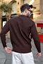 Brown Polo Collar Half Zipper Textured Men's Knitwear Sweater E7510 - 2