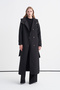 Hooded Belted Long Black Coat 13976 - 2