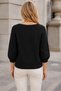 Women's Boat Neck Raglan Sleeves Balloon Sleeve Ribbed Detailed Comfortable Fit Stylish Elegant Casual Black Knitwear Sweater - 3