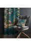 Petrol Green Elephant Figured Decorative Living Room Background Curtain with Floral and Nature Patterns - 5